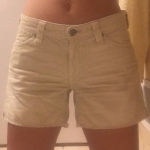 AG Beige Frayed Midi Corduroy Shorts